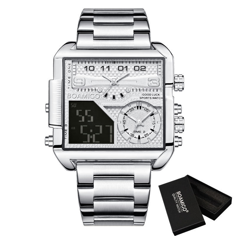 BOAMIGO Top Brand Luxury Fashion Men Watches Gold Stainless Steel Sport Square Digital Analog Big Quartz Watch for Men