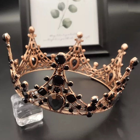Red Copper Decorative Crown Bridal Headgear Black Alloy Queen Crown Tiara Top Quality