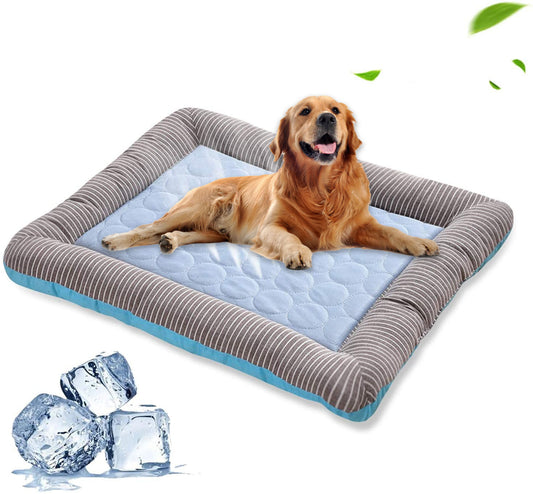 High Quality- Pet Cooling Pad Bed For Dogs Cats Puppy Kitten Cool Mat Pet Blanket Ice Silk Material Soft For Summer Sleeping  Blue Breathable