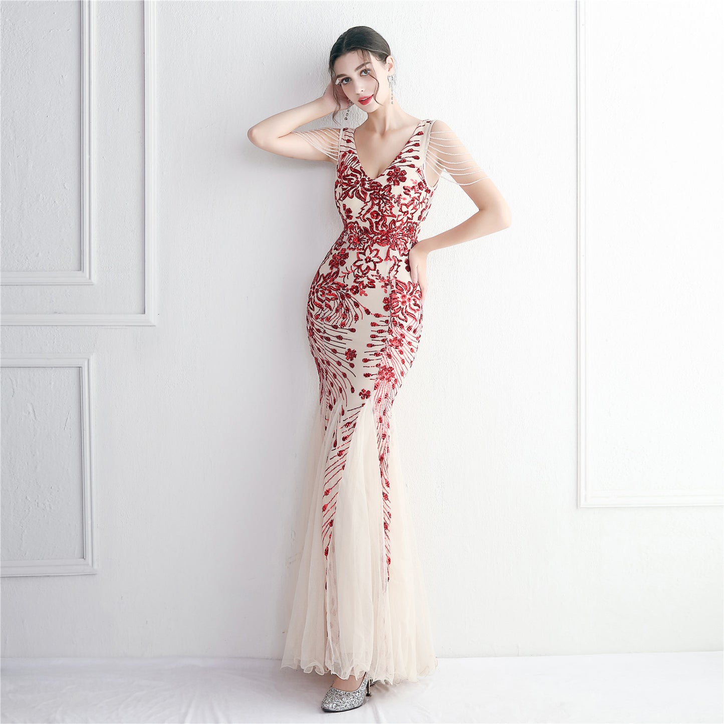 Long Sequined Evening Dress